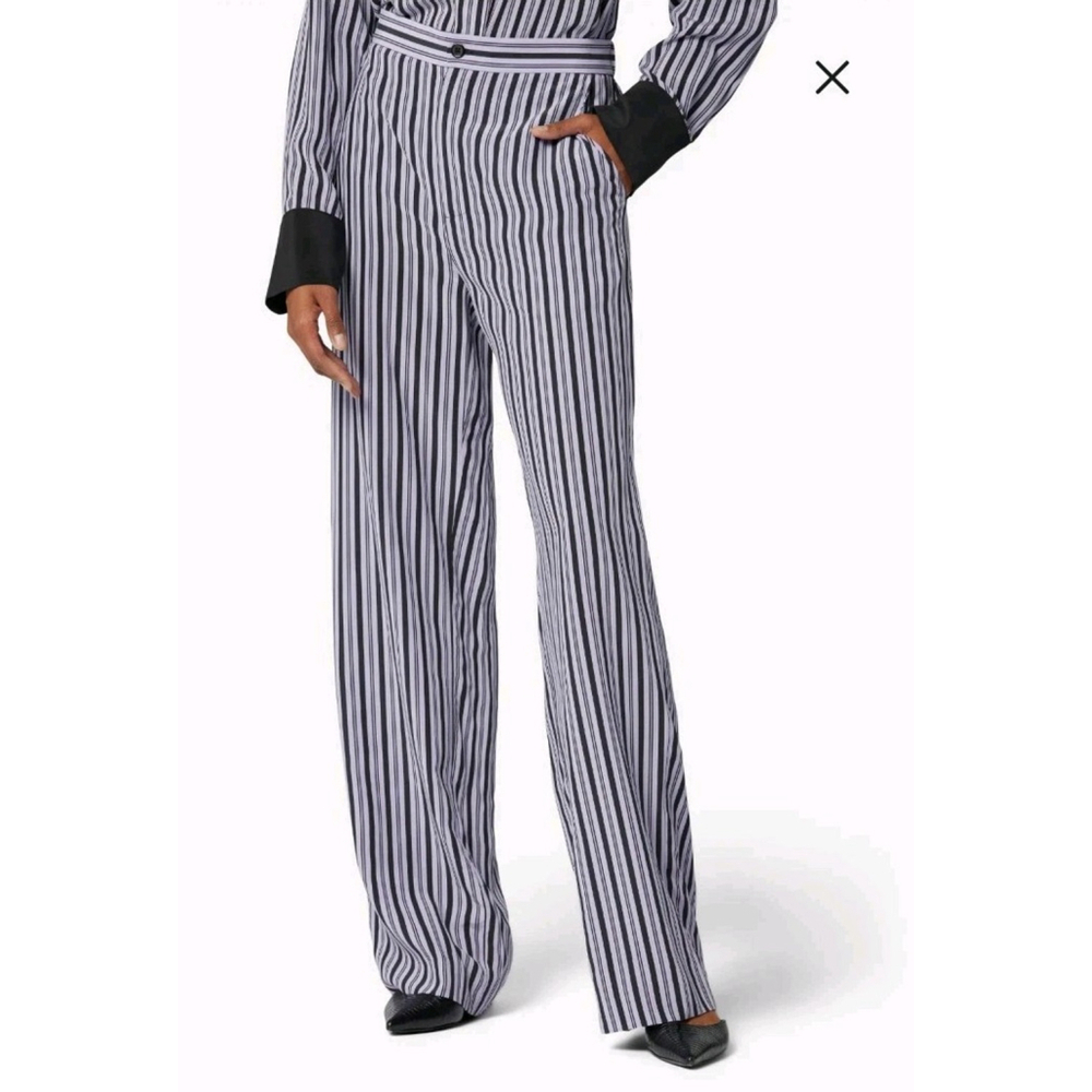 New $375 Equipment Femme Aeslin Striped 100% Silk Straight Pant Sz 2 Black White